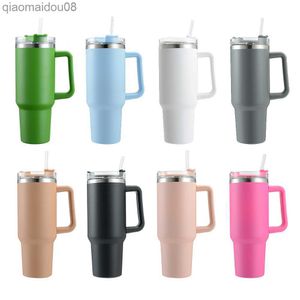 Tumblers Cafe Yalıtımlı Saman Paslanmaz Çelik Kahve Termos Kupası Araç içi Vakum Şenlikleri Taşınabilir Su Şişesi 40 Oz Kupa Tutamak ile 230830