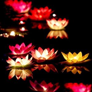 Flores decorativas grinaldas artificial led flutuante flor de lótus vela lâmpada com colorf mudou luzes para festa de casamento decoratio otexd