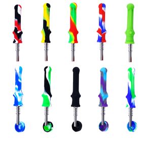 Silicone Smoking Straw Dab Hand Pipes with Stainless Nail Tip Portable Smoke Collector Device Wholesale