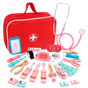 Tools Workshop Doctor Toys for Children Sets Kids Wooden Pretend Play Kit Games Girls Boys Red Dentist Medicine Box Cloth Bags 230830