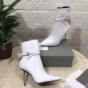 Winter Luxury Brand Padlock Leather Ankle Boot Lock-and-key buckled ankle straps Booties Design Brands Booty Famous Party Wedding EU35-42.Box