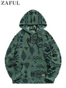 Moletons masculinos Moletons ZAFUL com capuz para homens étnicos astecas estampados fuzzy moletom unissex streetwear pulôver outono inverno suéter quente LF230731