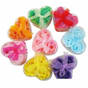 Saponi 100 set 3 pezzi / set bagno corpo bagno rosa fiore a forma di cuore petalo di sapone profumato a forma di cuore con scatola colori nastro consegna goccia Dhrs3