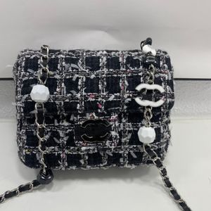 Einkaufstasche, Designer-Tweed-Tasche, Damen-Ketten-Umhängetaschen, gesteppte Handtasche, Umhängetasche, Handtasche, Tasche, Pariser Marke, modische Klappe, klassische Woll-Hahnentritt-Geldbörse, 23 Stück, 16 cm