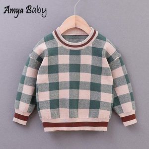 Pullover amya baby höst vinter pojkar stickade tröjor pläd pullover barn tröjor spädbarnskläder jul småbarn pojke vinter toppar 230830