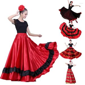 Scenkläder vuxen kvinnlig spanien karneval fest flamenco kjol randig plus storlek spets magdansdräkter för kvinnlig spansk klänning