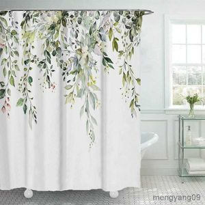 Shower Curtains Green Leaf Bathroom Curtain 3D Printed Waterproof Mildew Resistant Shower Curtain Punching Bathtub Curtains R230830