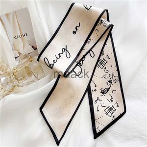 Scarves Luna Dolphin Spring Cream Color Abstract Painting French Silk Feeling Scarf Chiffon 130x8cm Letter Printed Bag Ribbon Headbands HKD230830