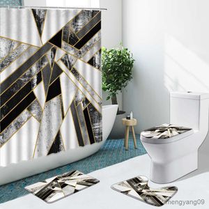 Shower Curtains Art Marble Stripe Geometry Printing Bathroom Set Shower Curtain Non-Slip Rugs Carpet Cover With Bath Mat R230830