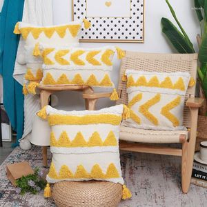 Pillow Nordic Tufted Yellow White Style Covers Chenille Tassel Embroidery Luxury Case For Bed Sofa Home DecorationYSD