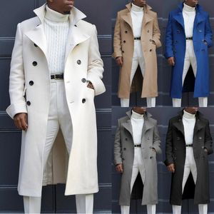 Uomo misto lana moda bianco giacche lunghe trench soprabito cappotto doppio petto streetwear festa giacca allentata 230829