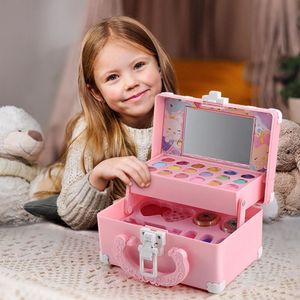 Skönhetsmode barn makeup set läppstift låtsas lek med leksaker kosmetisk pedagogisk tjej prinsessan leksak resväska gåva 230830