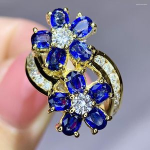 Pierścienie klastra XHD506 Solid 18K Gold Nature 2.41ct Blue Sapphire for Women Fine Biżuter