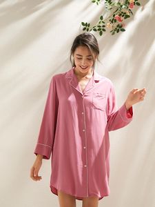 Kvinnors sömnkläder Cotton Nightshirt Nightrown Nightdress Pink Sleep -shirt Hem