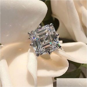 Rings Us Size 6-10 Classical Jewelry Solitaire 925 Sterling Sier Asscher Cut White Topaz Cz Diamond Gemstones Women Band Ring Gift Dr Dhwom