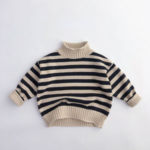 Pullover Autunno Inverno Maglione per bambini Ricci Collo alto a righe Ragazzi Ragazze Cardigan per bambini 230829