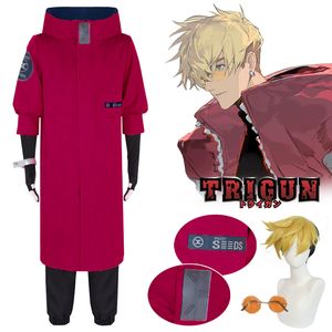 Tema Traje Anime Vash The Stampede Cosplay Trigun Cosplay Traje Vash Peruca Vermelho Uniforme Roupas Óculos Roupas de Festa de Halloween para Masculino 230830