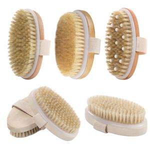 Handhållen Bath Body Back Brush Callus Remover Bamboo Trähandtag för dusch naturliga vildsvinborstar skrubber de915