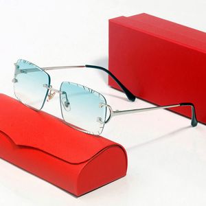 Herrdekor C Fashion Solglasögon för kvinnors polerade guldpläterade Rimless Metal Glasses Rectangular Piece Type Simple Classic Designer Eyeglasses With Original Box