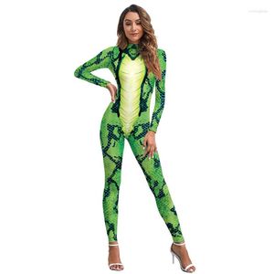 Kadın Tulumları Kadın Hayvan Yılan Cosplay Kostümü Cadılar Bayramı Karnavalı Catsuit Kadın Fitness Bodysuit% 12 Spandex Tulum Partisi