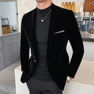 Mens Ternos Blazers Outono Inverno Ouro Veludo Blazer de Alta Qualidade Slim Fit Terno Jaqueta Moda Casual Homens Noivo Cantor Traje Formal Vestido de Noite 230829