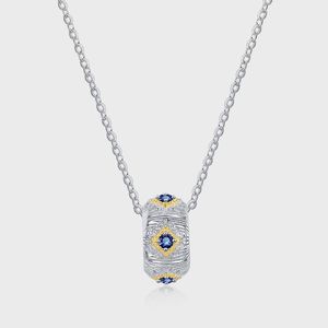 S925 Pure Bank Wind Latin Road Champagner Halskette Tong Neck Chain Ending Damen-Schlüsselbeinkette mit geschnitzter Textur aus Gold und Silber mit kontrastierendem blauen Diamanten