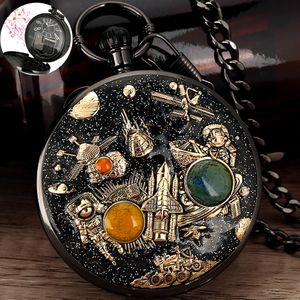 Pocket Watches Space Series Music Pocket Watch Original Men Quartz Chain Clock Women Music Necklace Watches Unique Couples Collectibles Gift 230830