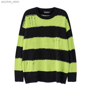 HARAJUKU SPRAWOKO COLORBLOCK SWEATRES HIP HOP Zniszczony Zgrane dzianiny mężczyźni dzianiny Koperzy dla kobiet workowate pulovery Q230830