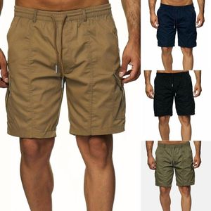 Conjunto de shorts masculinos de malha masculino elegante e moderno elástico amarrar cinco divisões multi bolso meia de trabalho menino