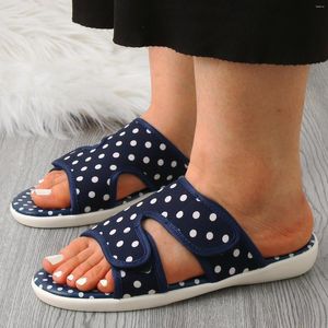 Sandaler damer mode sommarduk andningsbar polka dot tryck öppen tå krok loop platt