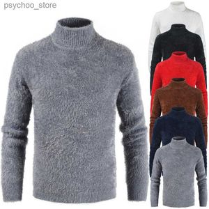 Outono inverno masculino gola alta elástica grossa cor sólida camisola macia masculina fino ajuste pullovers de malha roupas q230830