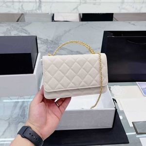 F/w French Women Classic Flap Shoulder Bag Grained Calfskin Quilted Gold Chain Luxury Designer Crossbody Metal Handle Letters Fashion Cosmetic Coin Purse 20cm