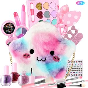 Beleza Moda Crianças Kit de Maquiagem para Menina 20 Pcs Real Lavável Meninas Não Tóxicas com Princesa Bonito Bolsa Cosmética Play Make 230830