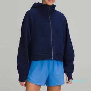 Sonbahar ve Kış Yoga Hoodie Tüplü Kadınlar Artı Kadife Kalınlaştırma Ceketleri Hoodys Sports Yarı Fermuar Terry Tasarımcı Kazak Chothing Gevşek Kısa