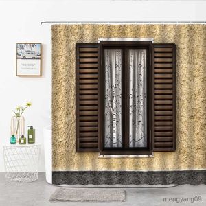 Cortinas de chuveiro cortina de chuveiro 3d retro velho portas de madeira e janelas tecido banhos decoração cortina com suprimentos de banho tela banheira r230831