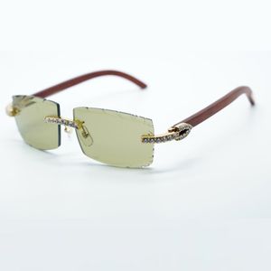 Nowe fajne okulary przeciwsłoneczne 3524031 z diamentem XL i naturalnymi oryginalnymi drewnianymi nogami 57 mm pociętymi soczewkami