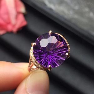 Cluster Rings Fine Jewelry Real Pure 18K Gold AU750 Round Shape Natural Amethyst Gemstones Female For Women Ring