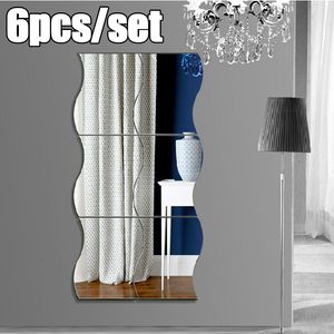 Wall Stickers 6pcs 3D Wave Square Adhesive Decals Shape Mirror for Living Room DIY Mural Modern Art Home Decor 230829