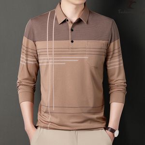 Mens Polos Spring och Autumn Casual Long Sleeve Polo Shirt Man Collar Stripes T 230830