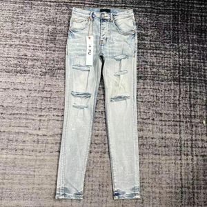 Erkekler Jeans Tasarımcı Mor Sıska Yırtık Biker İnce Düz Pantolon Yığın Moda Erkek Trendi
