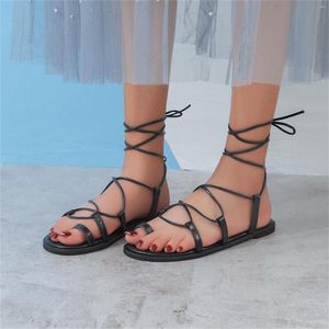 Sandaler damer mode sommarläder tunn rem kombination tå platt fotled
