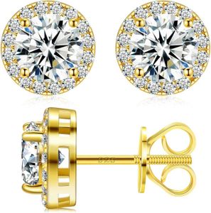 Moissanite Halo Earrings Stud Screw Back 06ct80ct18K Whi teGol dPla ted925 Ste rlingSil verLab Rou ndCut Bri lliantDCo l orVVS 1Cla rityMoi ssaniteDia mondStu dEar r