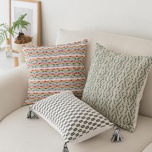 Pillow Cotton Cover Home Black Decorative Case For Classical Decoration Sofa Green Tassel 45x45 Linen