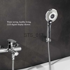 Bathroom Shower Heads Handheld Shower Head 3 Colors LED Light 3 Spraying Mode Digital Temperature Control Shower Sprayer Water Saving Shower Filter x0830