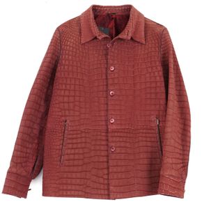 Giacca in pelle da uomo Autunno Zilli Cappotto rosso casual in coccodrillo smerigliato