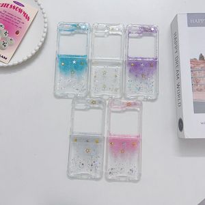 ZFlip5 Bling Glitter Star Shockproof Cases For Samsung Galaxy Z Flip 5 4 3 Flip5 Clear Moon Gradient Starry Foil Confetti Clear Hard Plastic PC Acrylic Soft TPU Cover