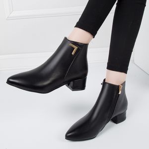 Boots Fashion Women Boots Casual Leather Low High Heels Spring Shoes Woman Pointed Toe Rubber Ankle Boots Black Red 230830