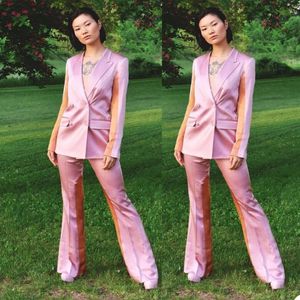 Pink Satin Mother of the Bride Pants Suits Wedding Blazer för fester Formell slitage Plus Size Custom Made Jacket Set 2 Pieces