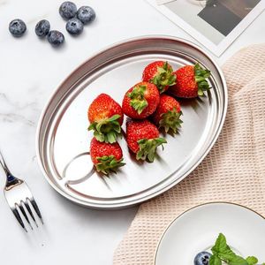 Plates Fruit Tray Anti-overfall Anti-deformed Plate Fall Resistant Stainless Steel Serving Ellipse Shape Thicken Snack