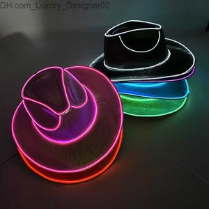 Halloween blinkande El Wire Light Up Jazz Hat Glowing Hats Unisex Fancy Dress Dance Party Hat Stage Show Costume Decoration Q230830